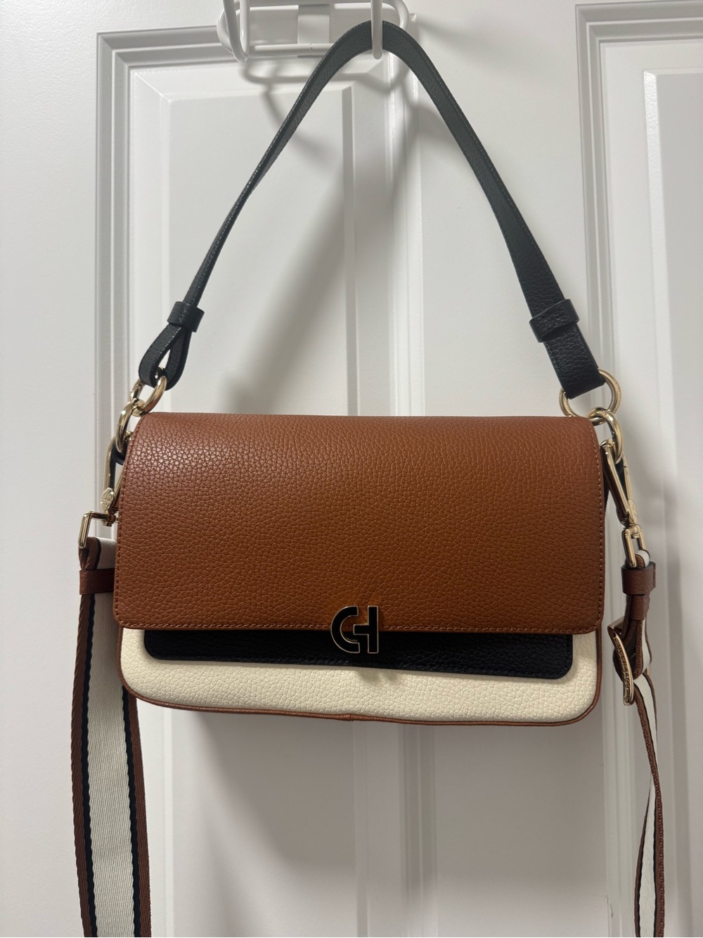 Cole Haan Brown, Cream & Black Leather Shoulder Bag
